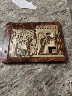 Vintage Egyptian Motif Leather Journal - Brown with Gold Detail